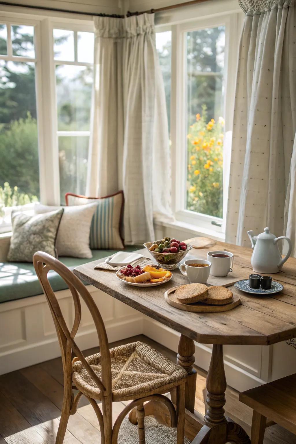 Curtains let you control light while making the nook feel softer.