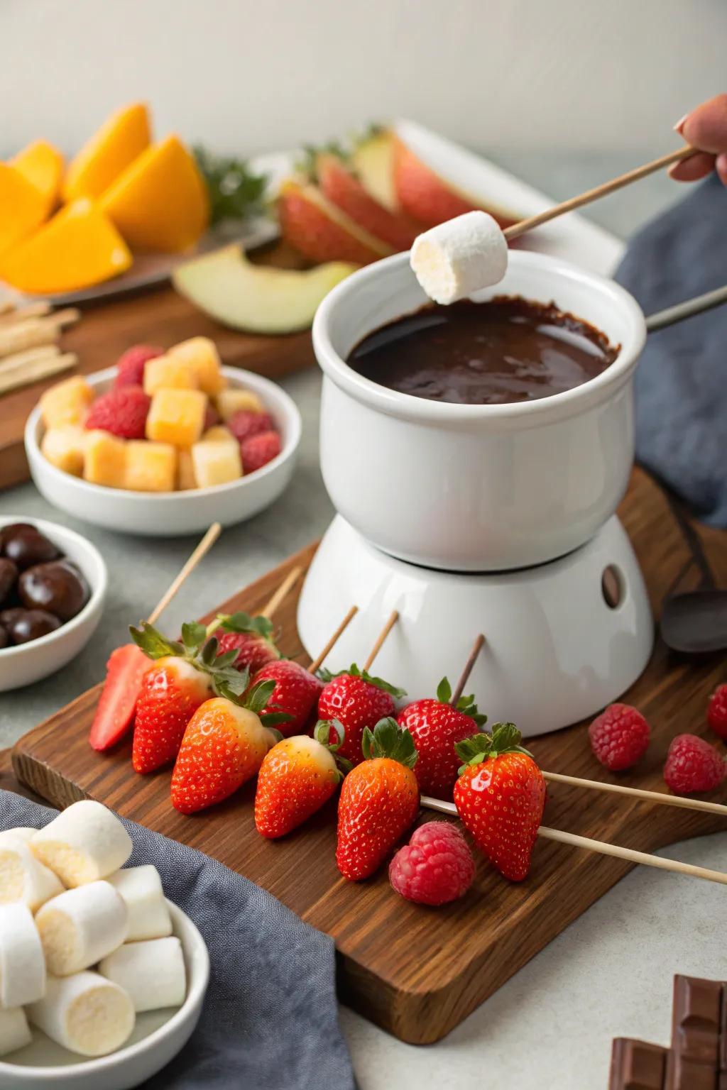 An extravagant cocoa dip station for indulgent dipping.