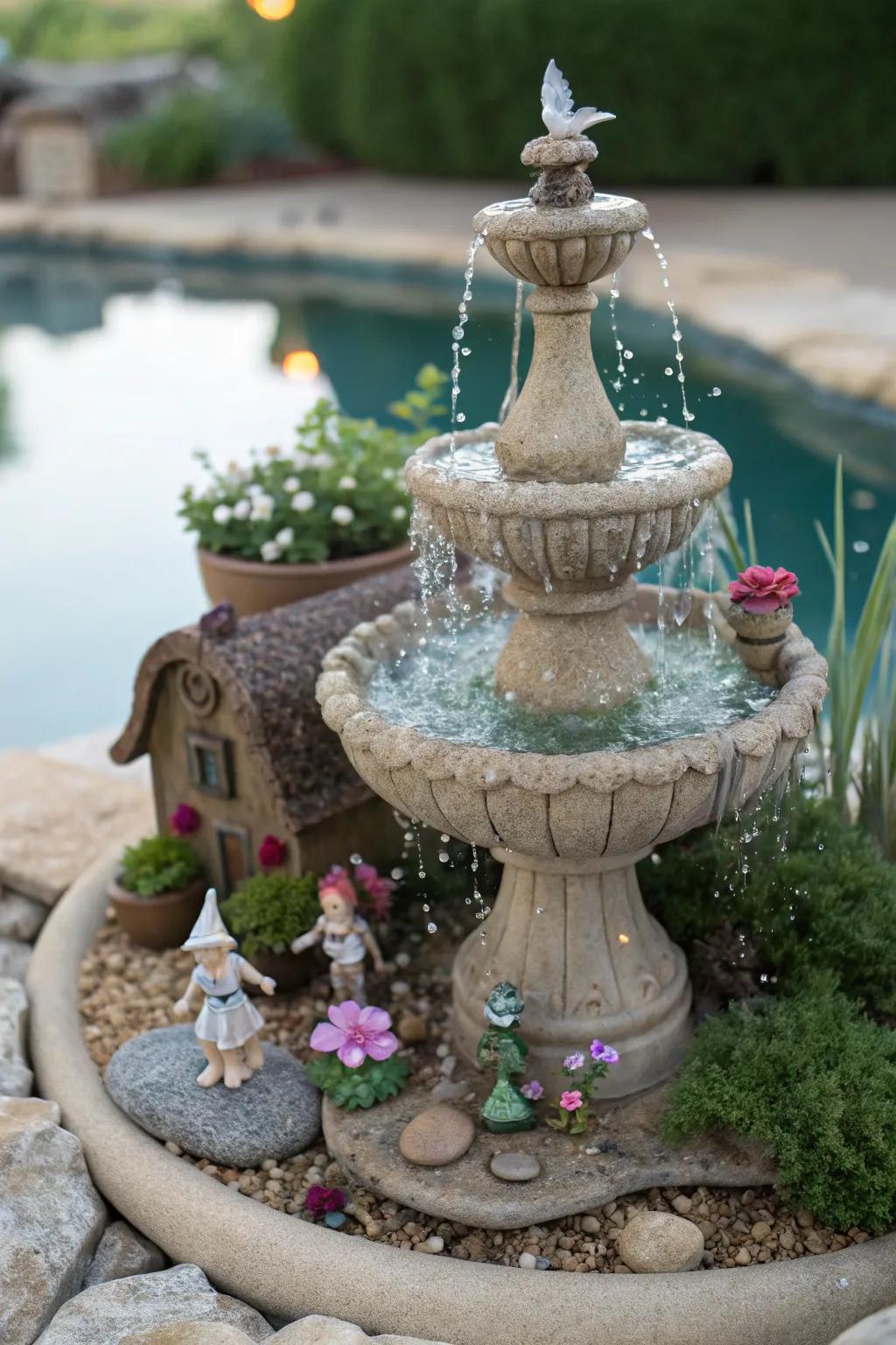 Delicate details make this fountain a fairy tale wonderland.