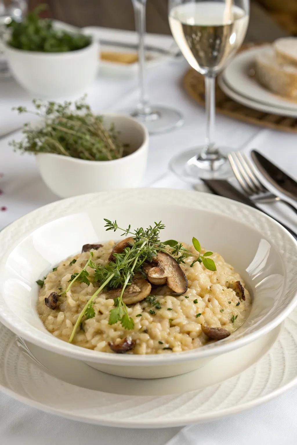 A smooth mushroom risotto, rich and comforting.
