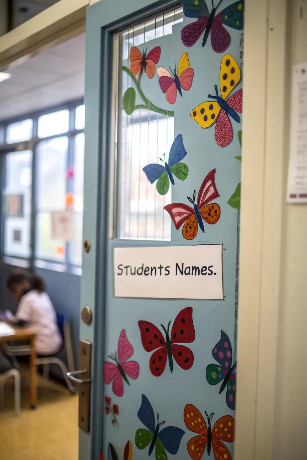 Recognize each student with customized butterfly name tags.