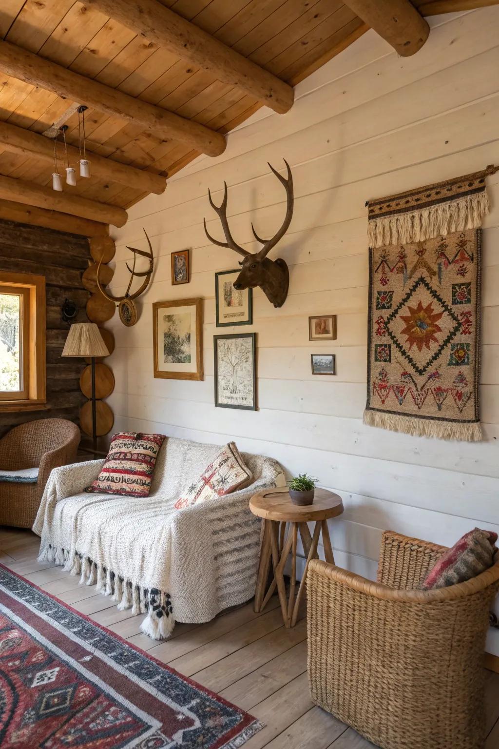 Decorative touches that fill the cabin with personality and charm.