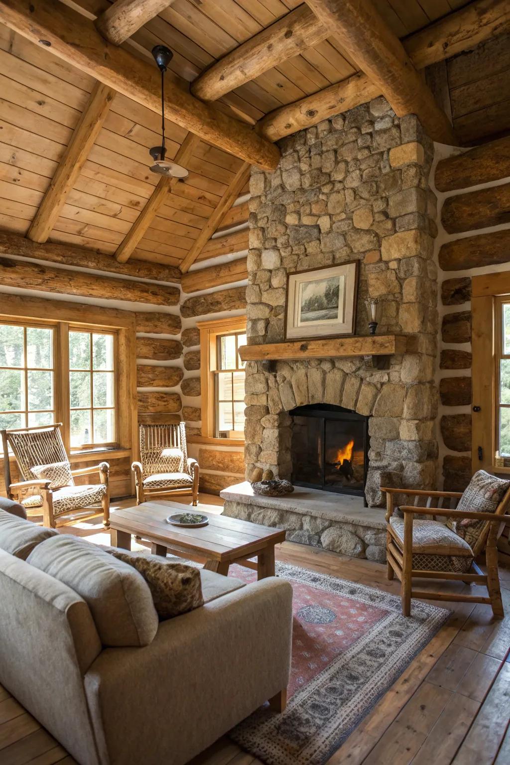 Traditional cabin style brings country charm to this living space.