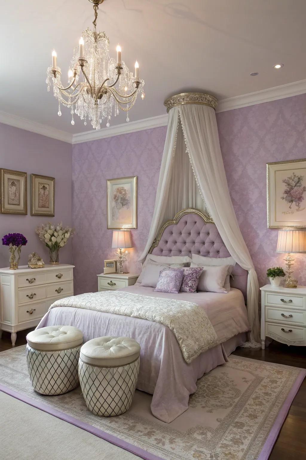 Lilac walls can introduce elegance and quiet.