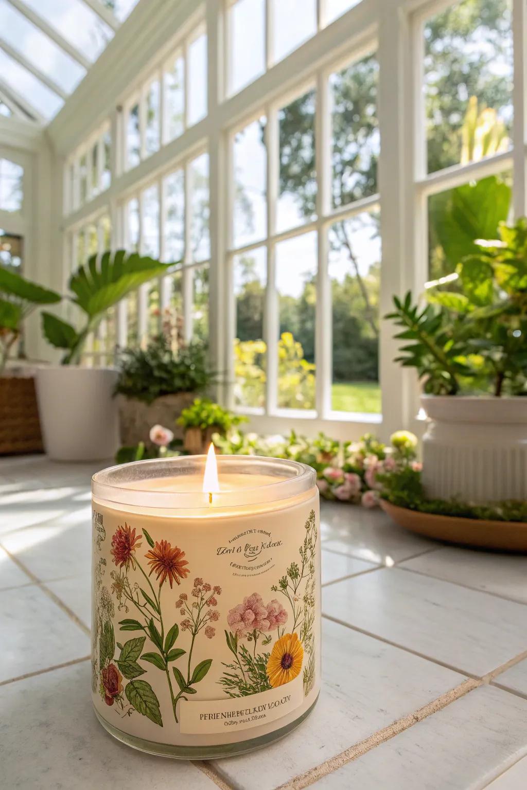 Botanical candle labels that convey nature's splendor indoors.
