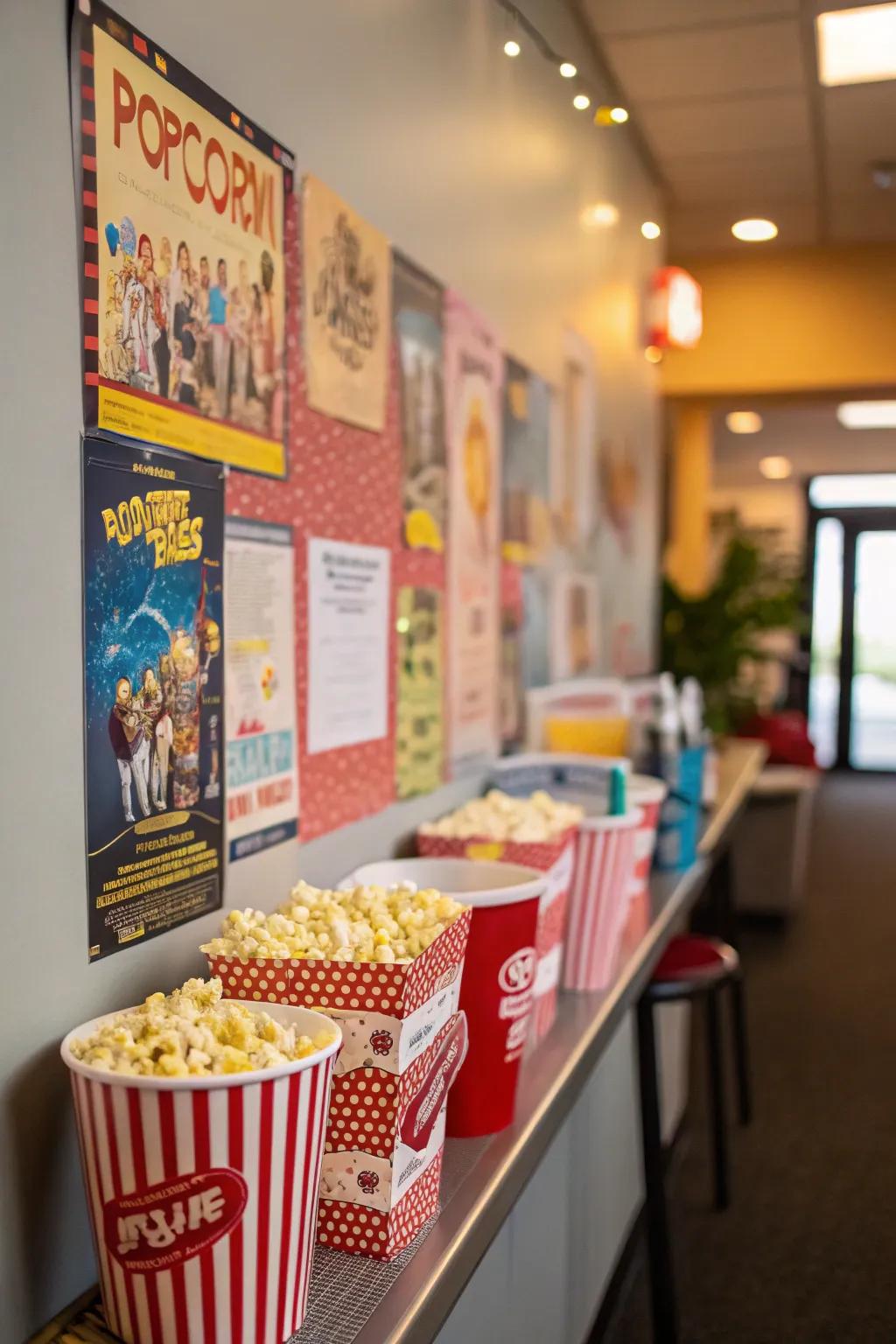 A mini food cart gives a nostalgic accent with its popcorn theme.