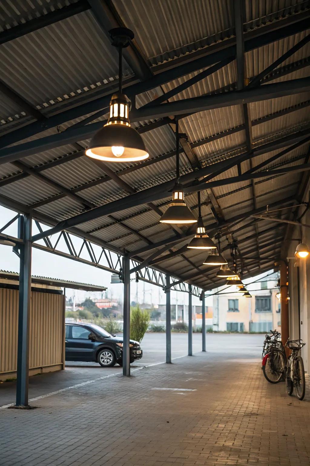 Metal components introduce an industrial chic to your carport.