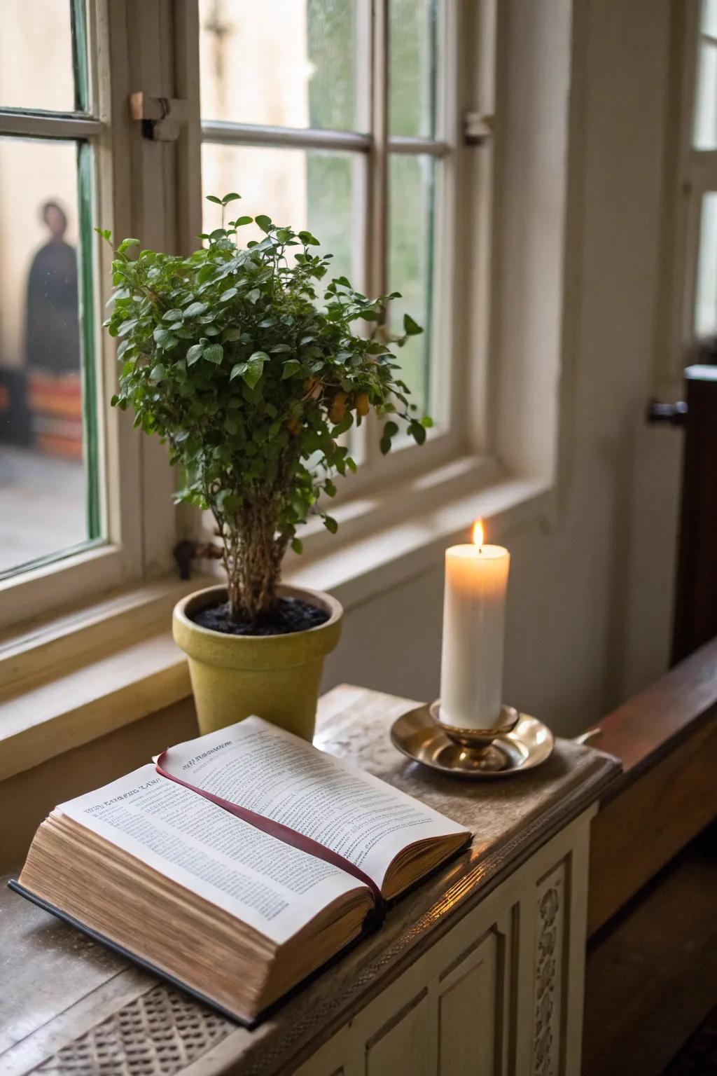 Vegetation introduces an organic and calming element to your sacred space.