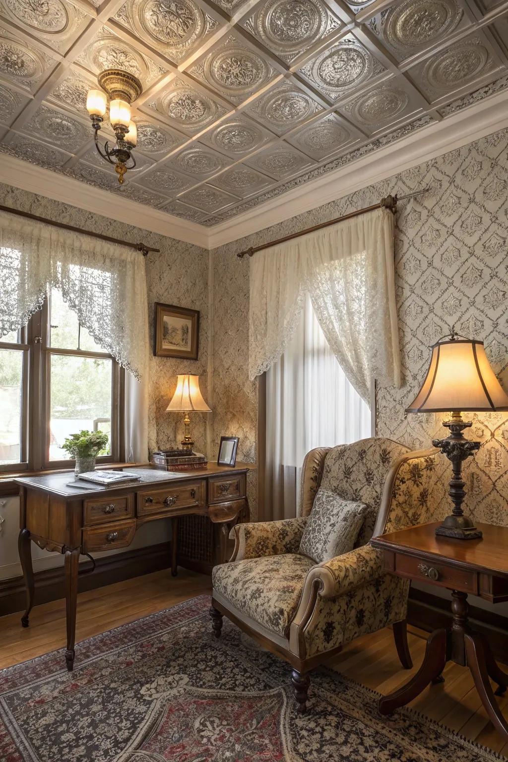 Metal ceiling squares add classic shine to any space.