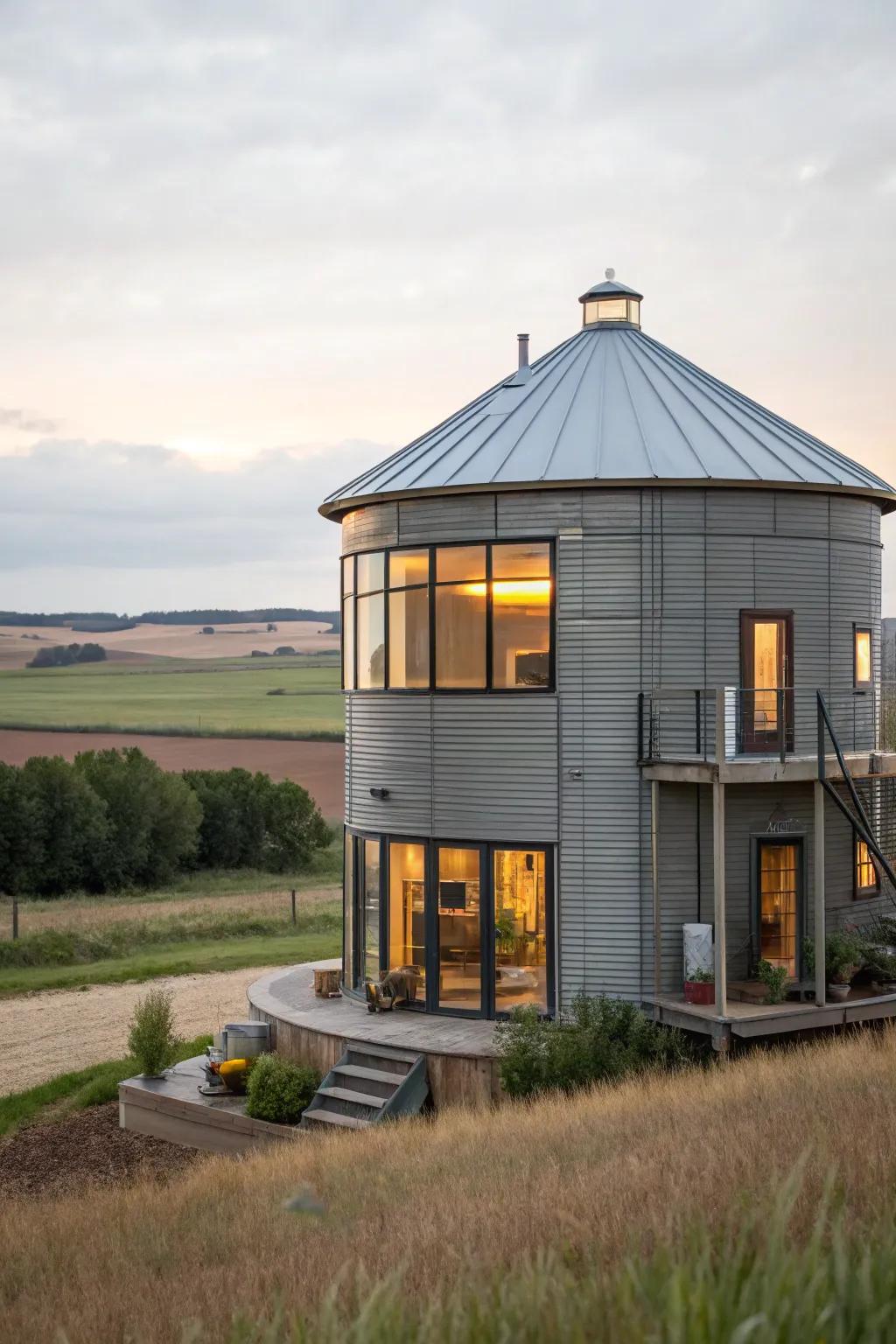 An innovative tower home projecting a fusion of industrial design and modern comfort.