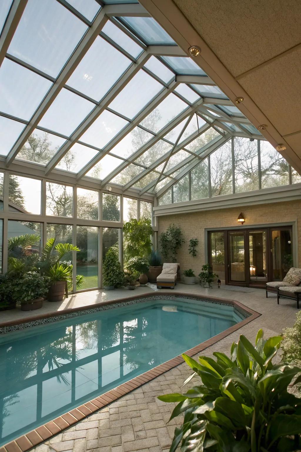 A greenhouse offers a sunlit heaven for your interior pool.