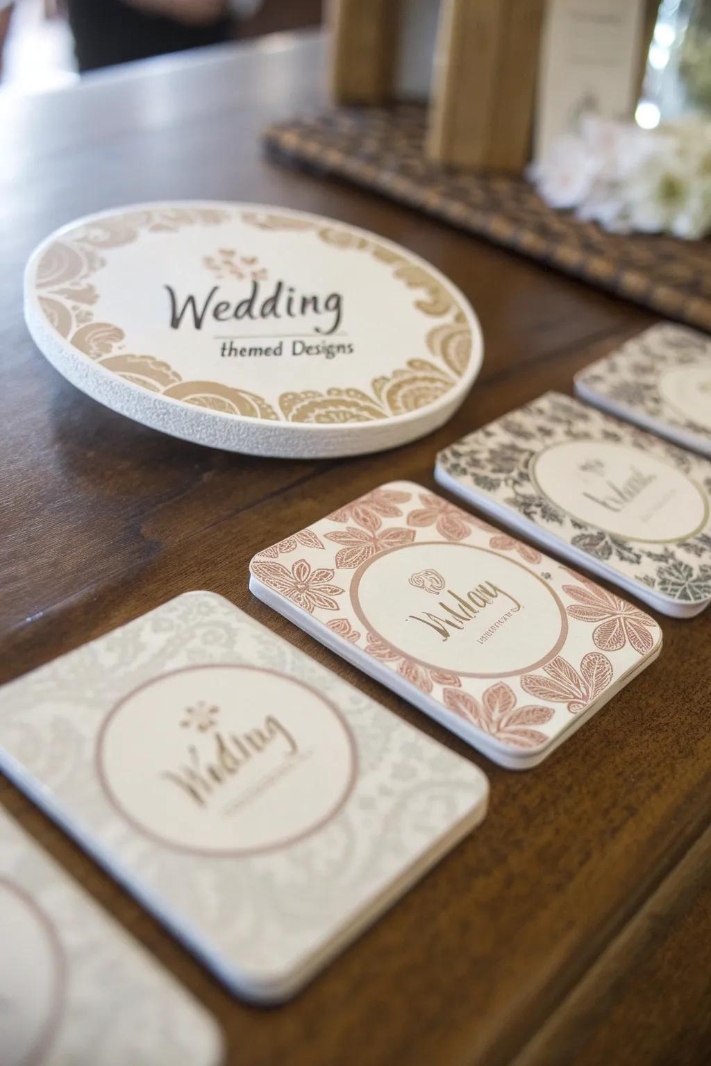 Individual drink mats offer a practical keepsake from your wedding.
