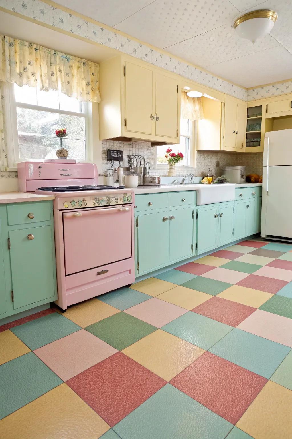 Linoleum blends retro charm with contemporary durability.