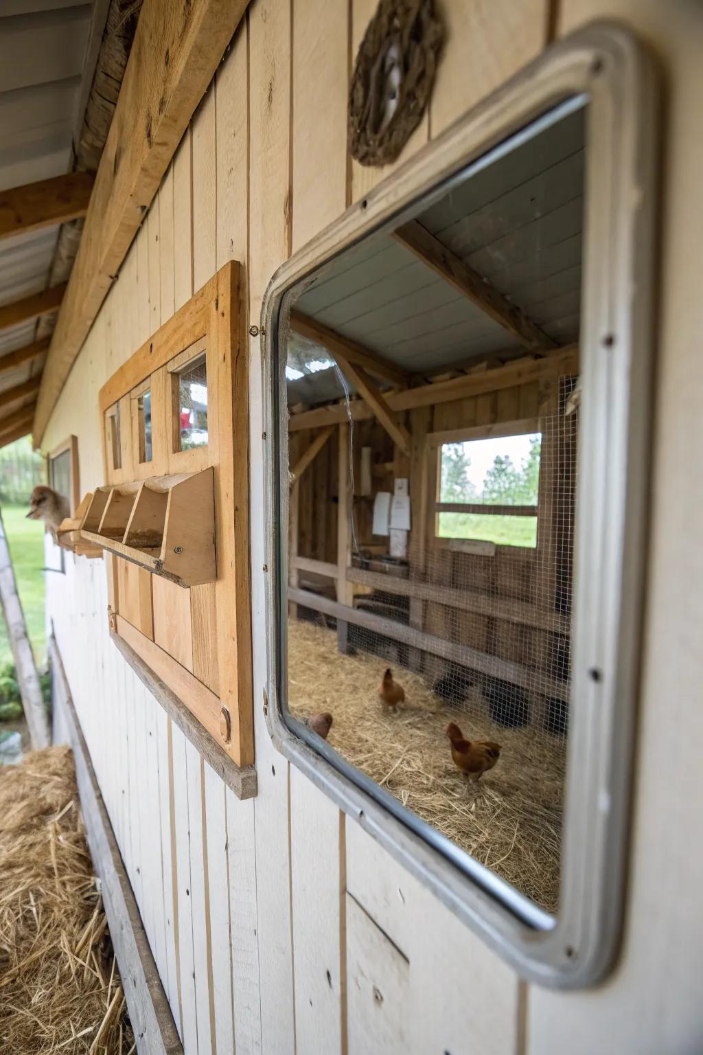 Mirrors can entertain and lessen boredom for your chickens.