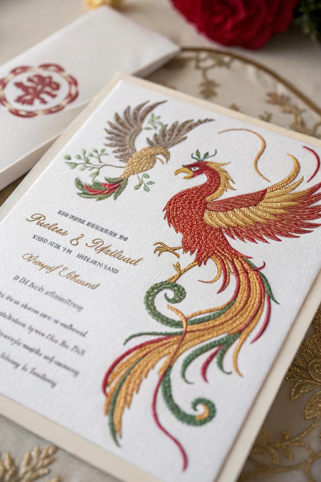 A traditional emblem elegantly embroidered on invites.