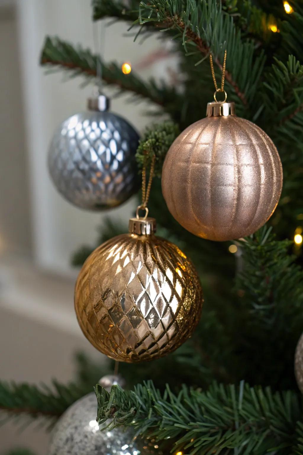 Metallic coatings impart a modern sophistication to your festive decoration scheme.