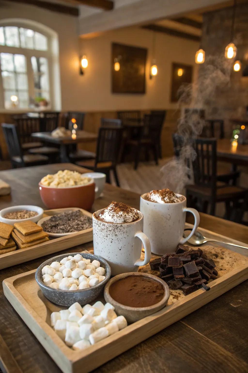 A snug warm cocoa station to warm the spirits and hands of your attendees.