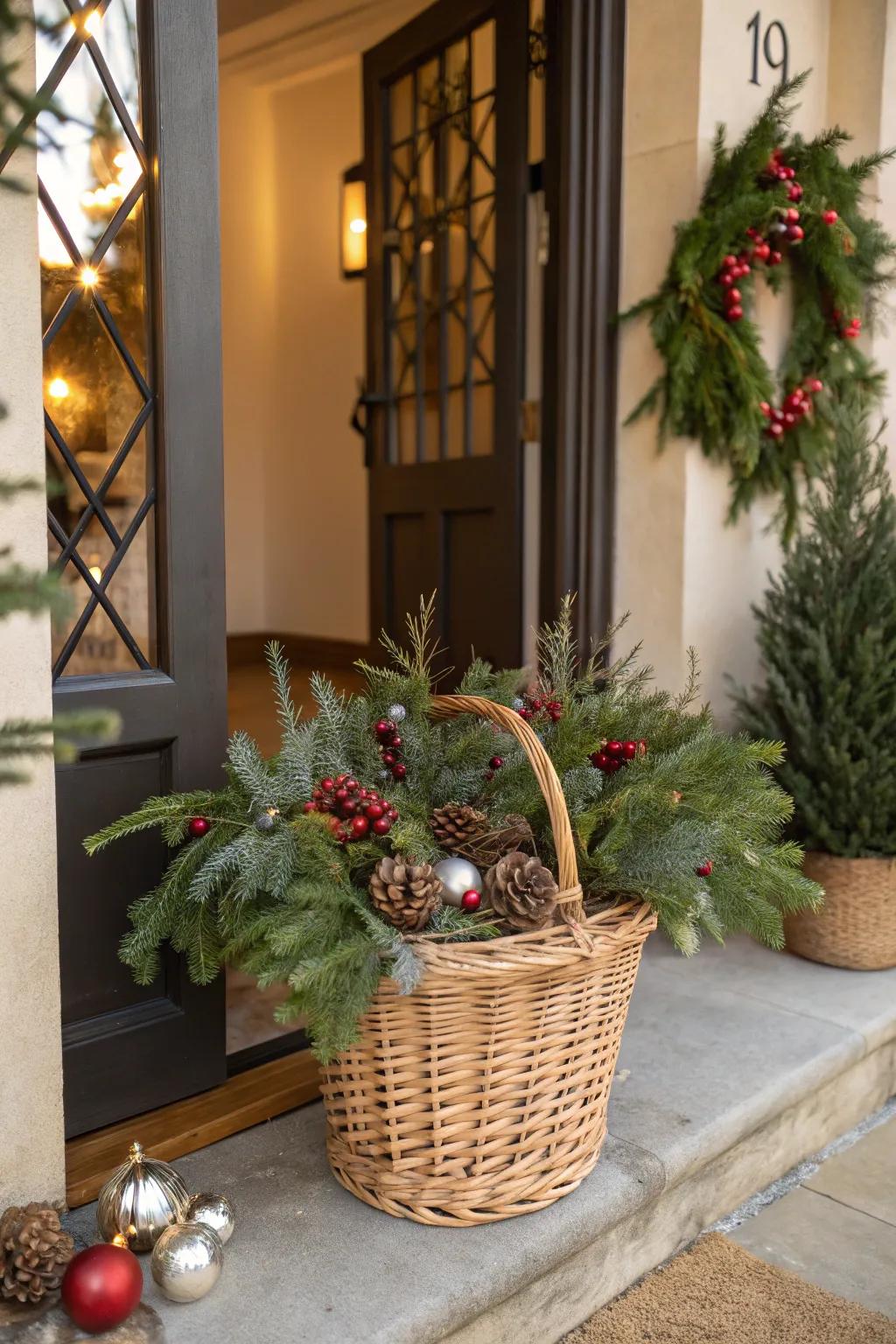 A woven basket planter exudes rustic charm and warmth.