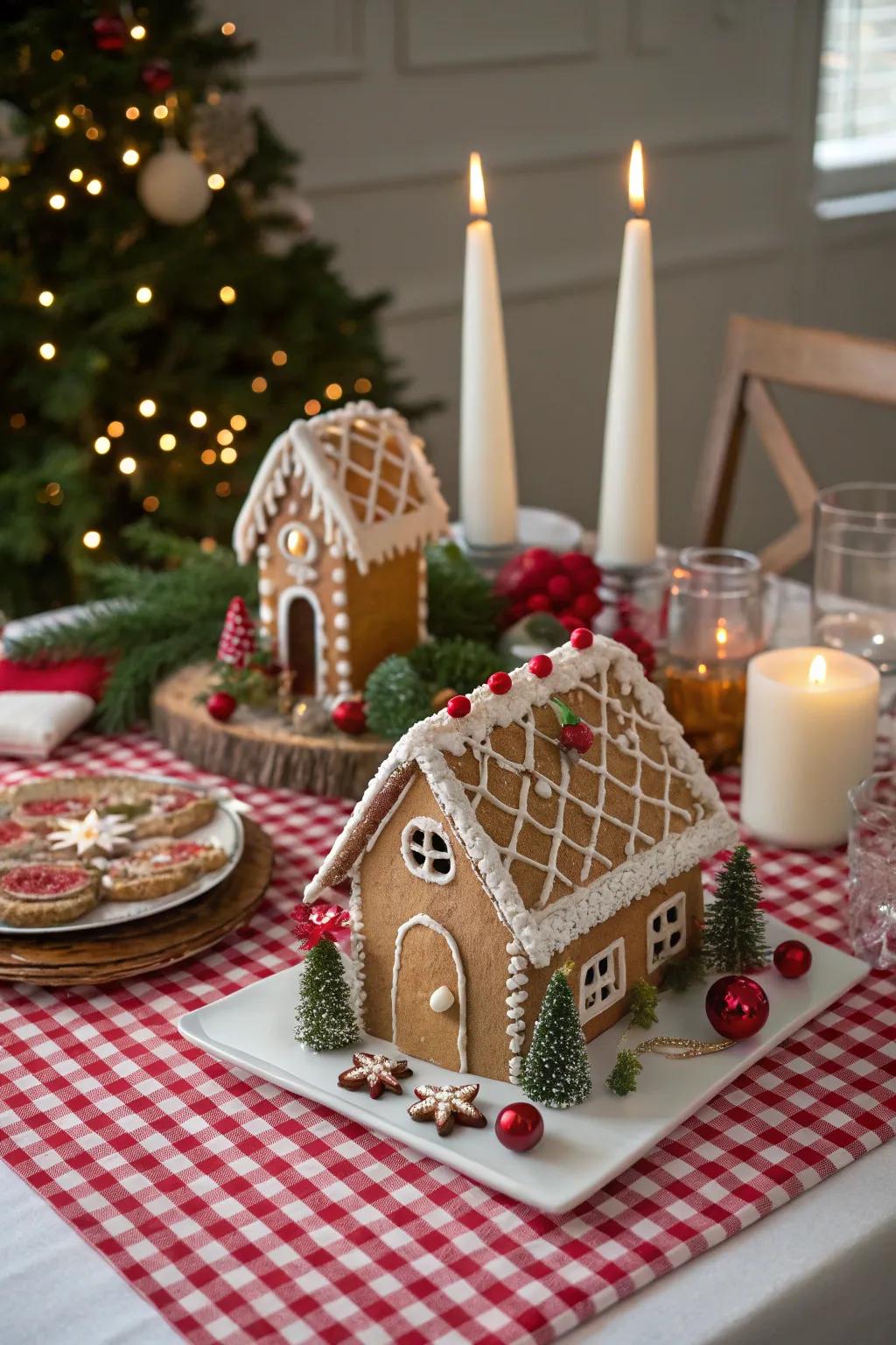 A gingerbread settlement makes a sweet and engaging centerpiece.