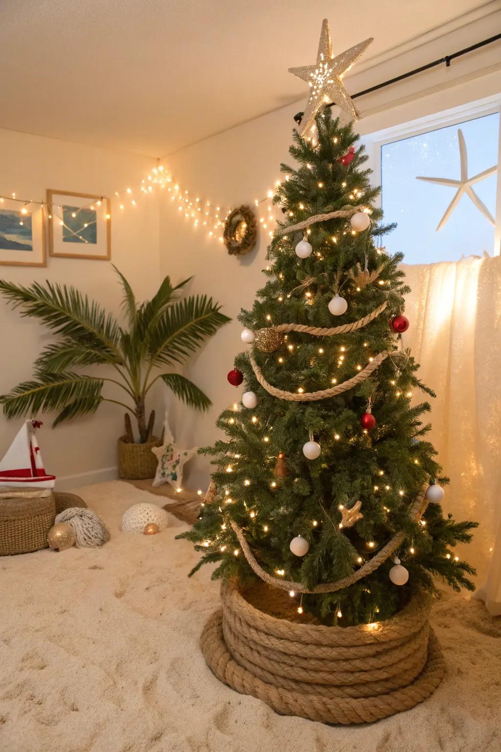A cord neck imparts a marine twist to your tree.