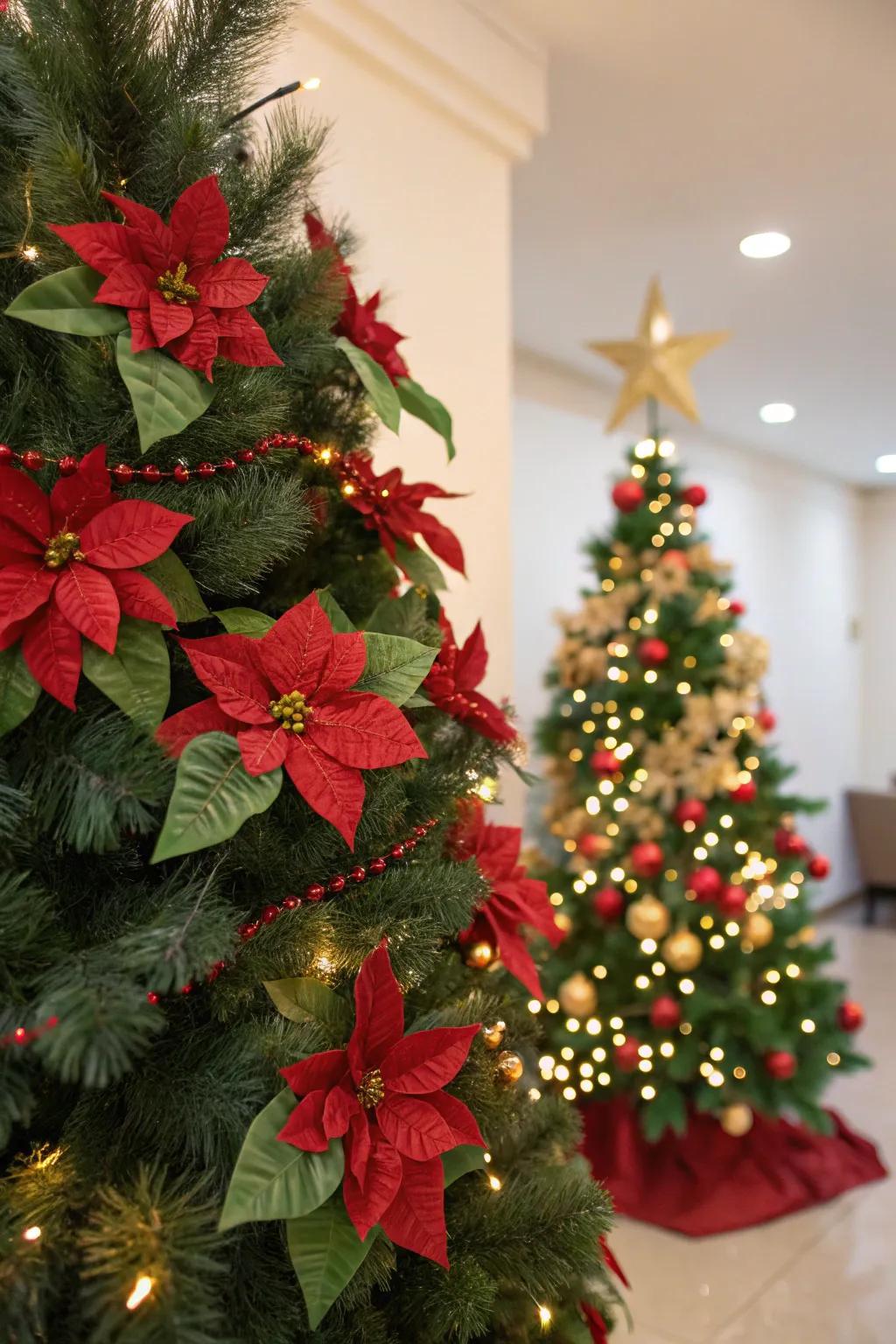 A joyous floral Christmas tree in complete bloom.