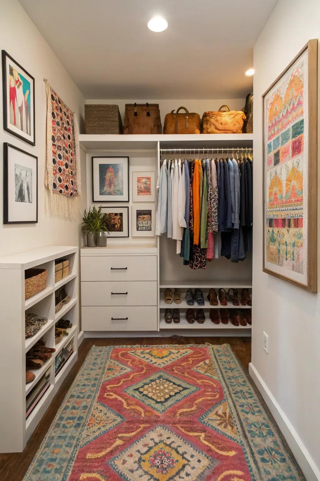Decorative touches infuse personality into your closet space.