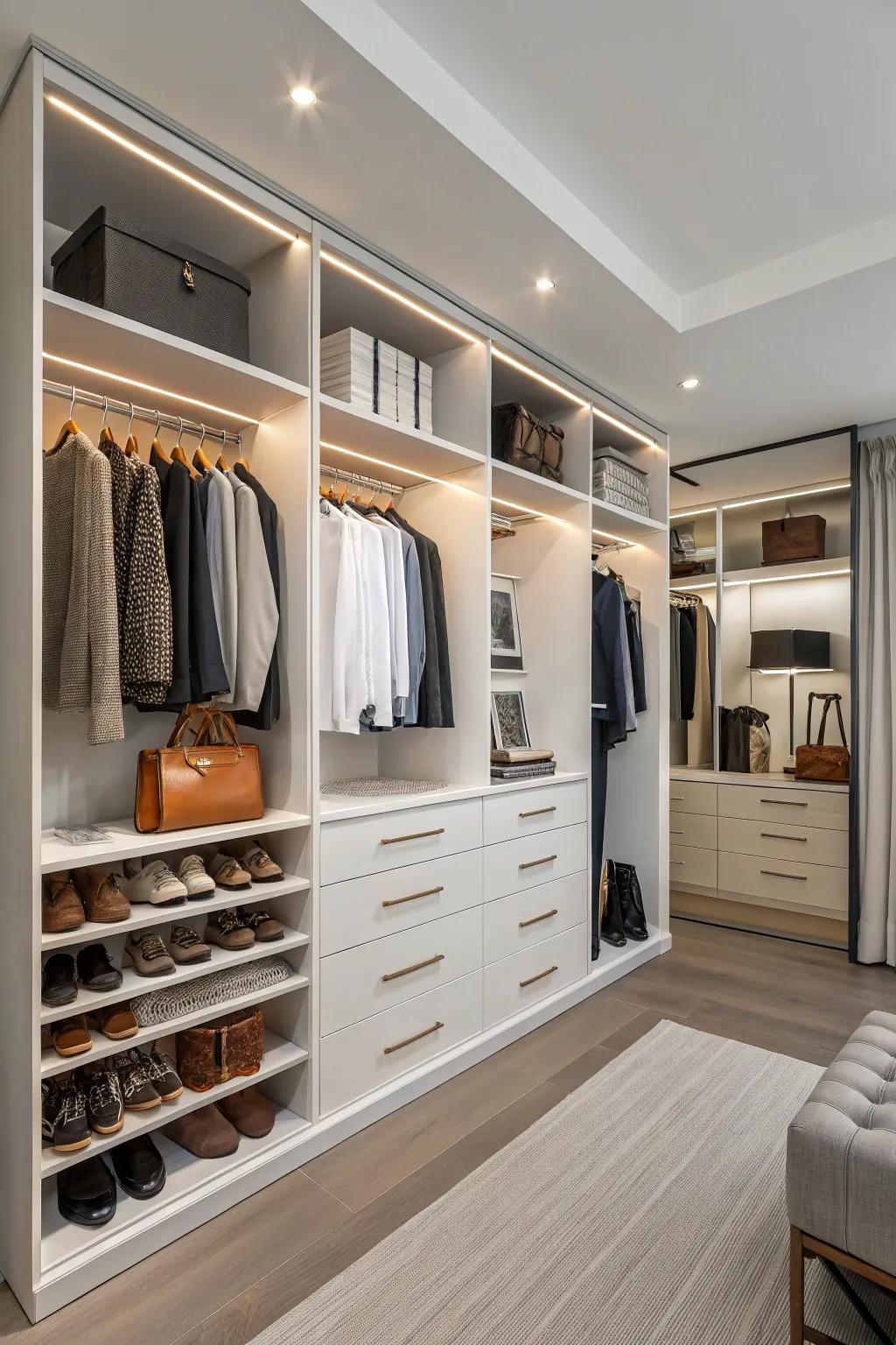 Closet systems offer personalized storage.