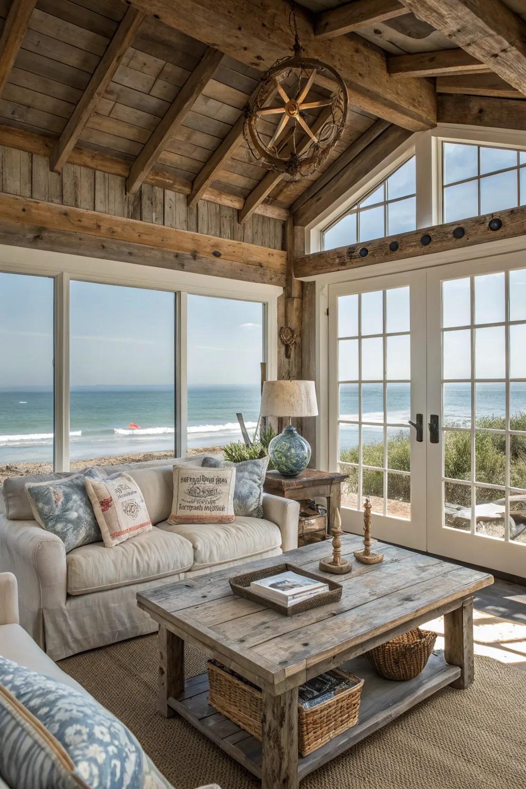 Weathered lumber adds texture and history.