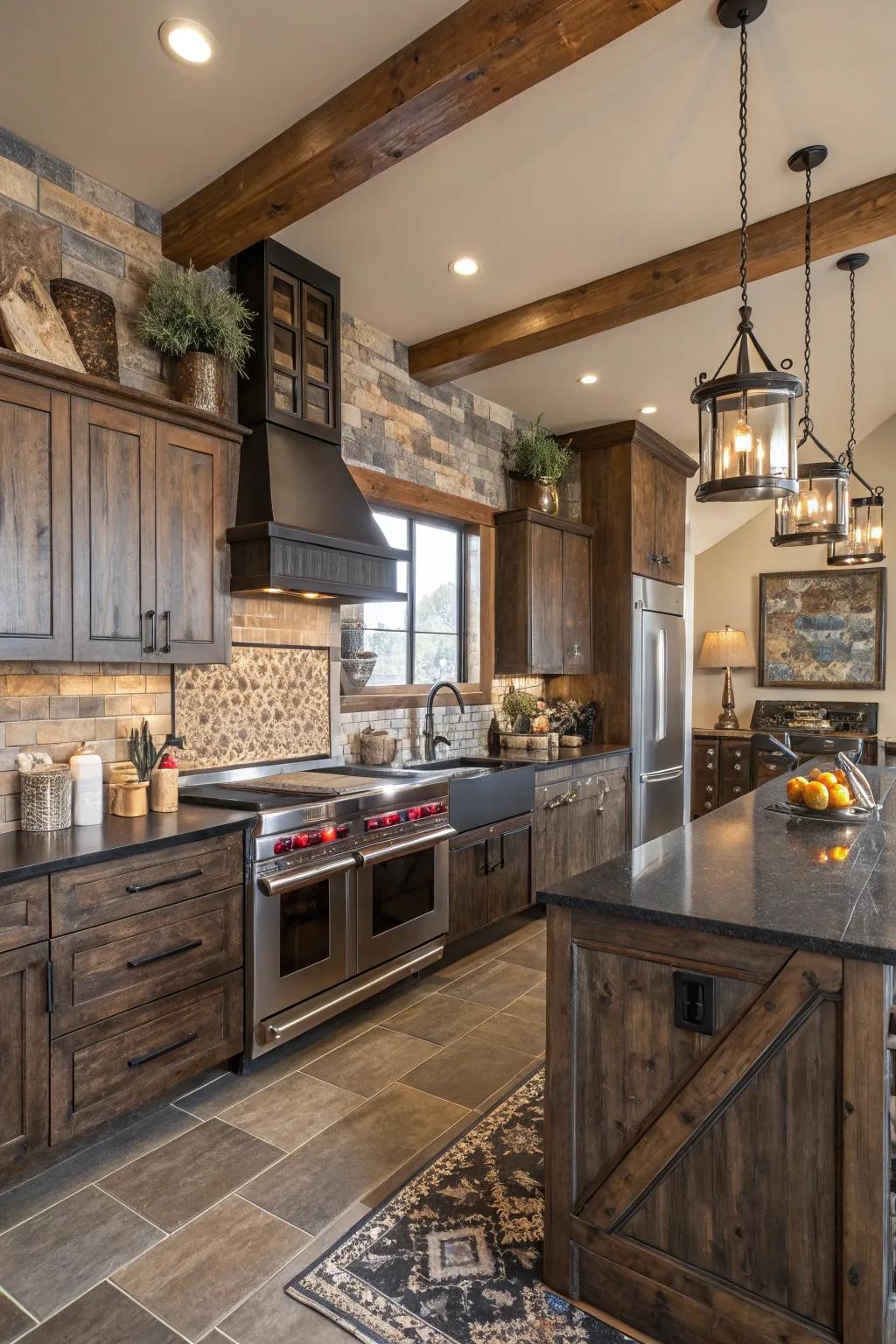 Combining textures introduces richness and dimension to the cooking area.