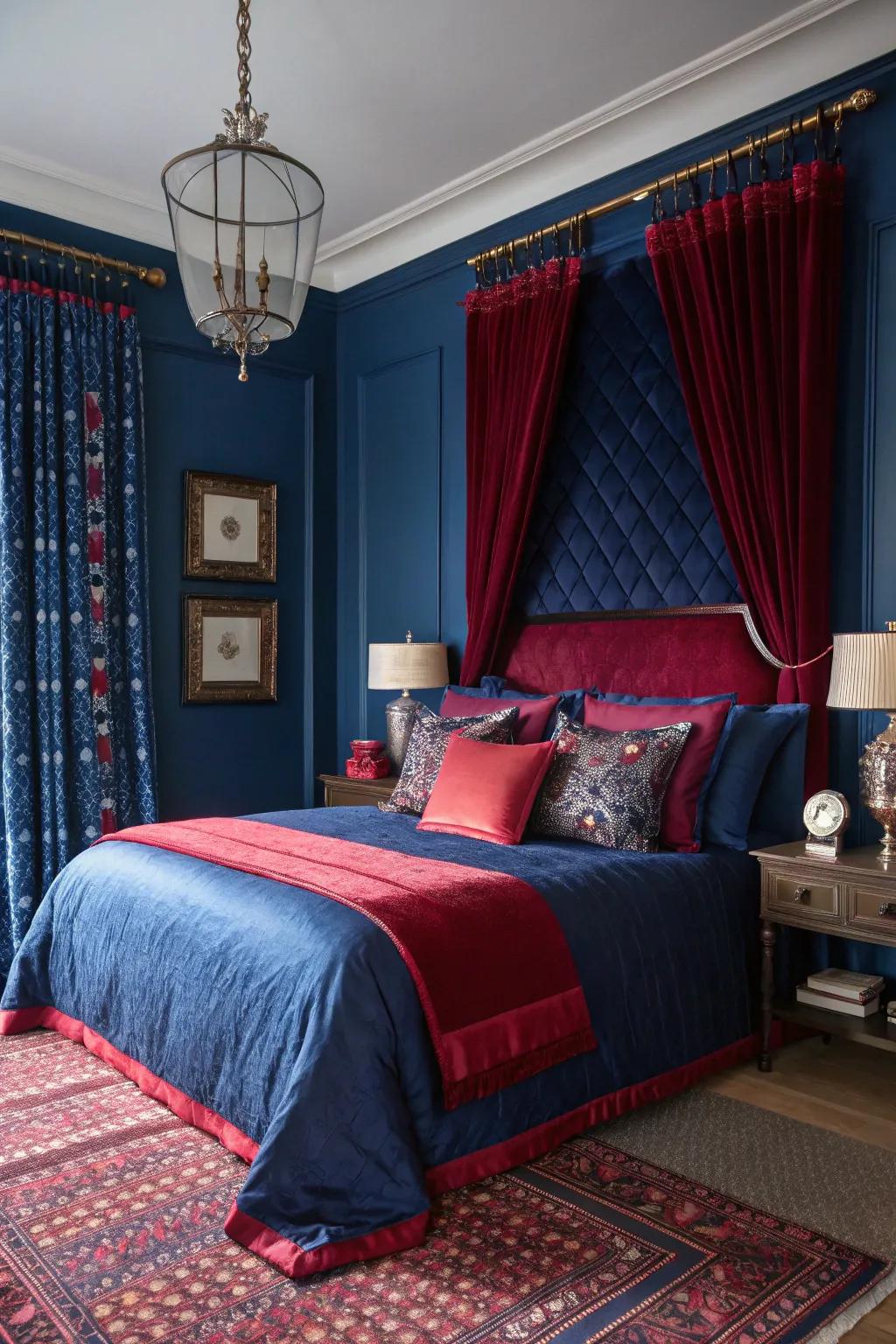 Precious stone tones inject luxury and beauty into this bedroom.