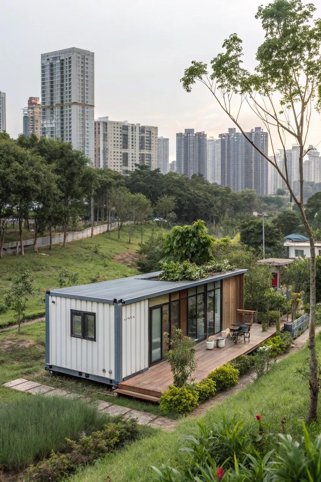 A container home that smoothly integrates urban and rural environments.