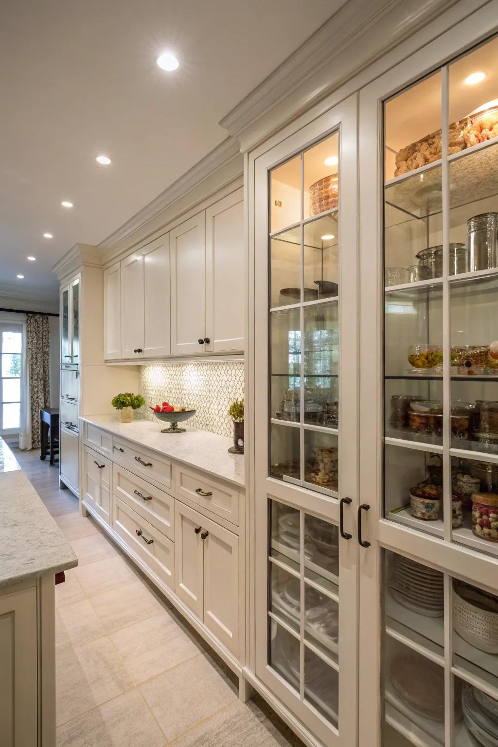 Elegant glass inserts in end caps, making things feel more refined.