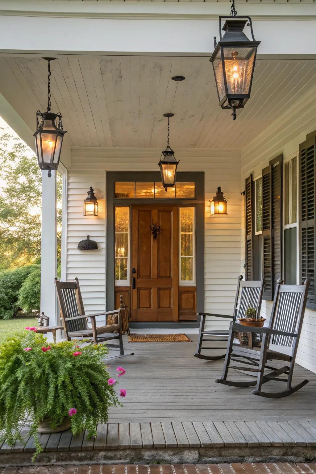 Balanced sets bring stability to this farmhouse veranda.