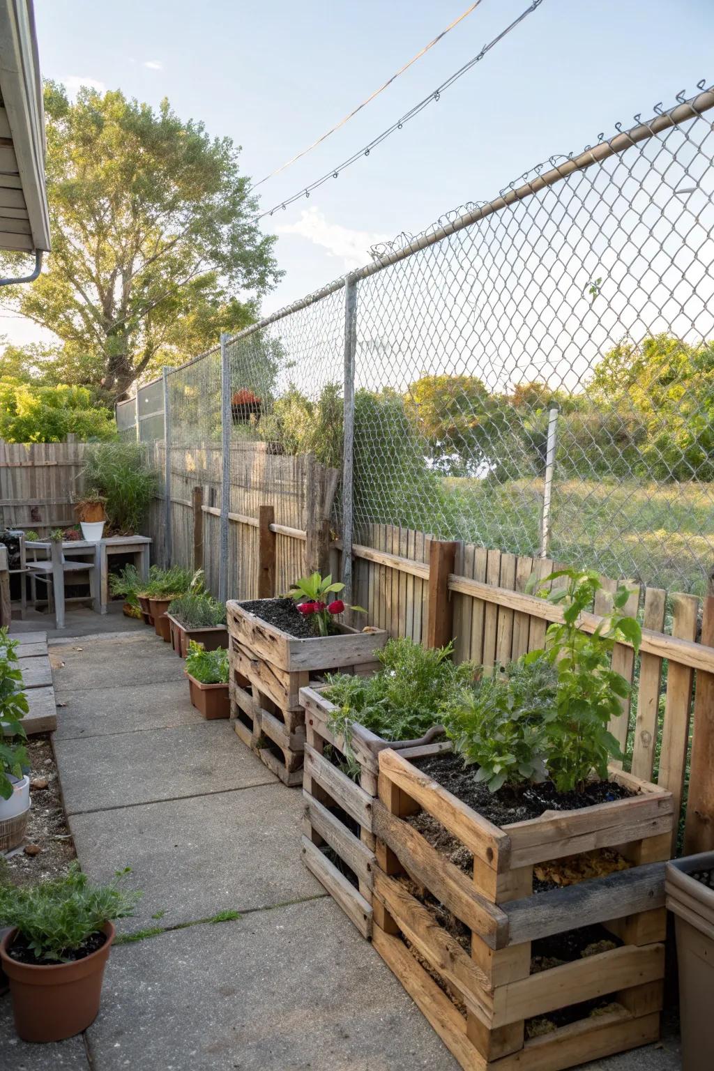 Pallet lumber and steel wire: a charming, sustainable fencing answer.