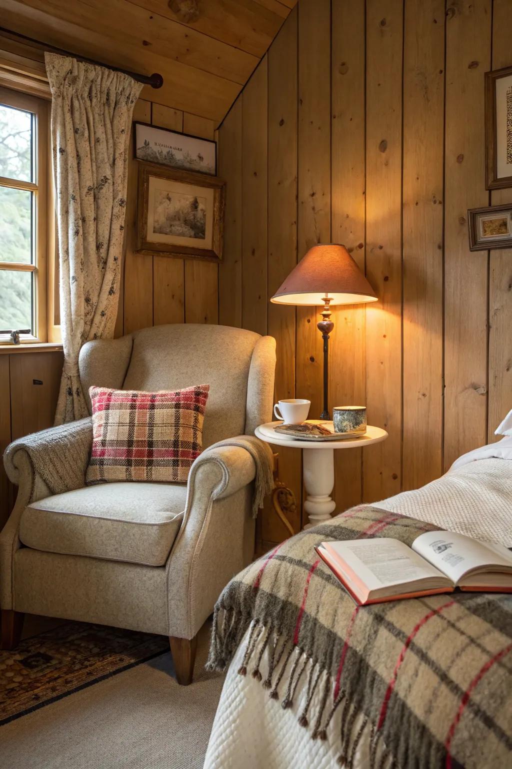 A reading corner presents a perfect place to relax.