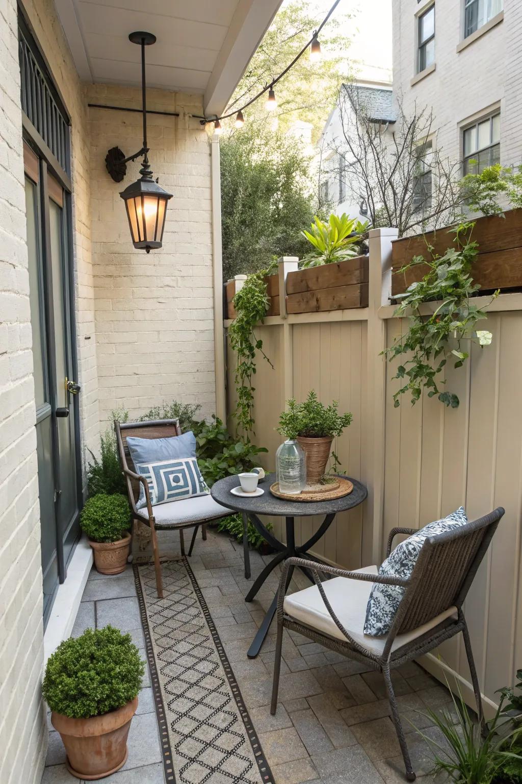 Smart positioning optimizes small patio space.