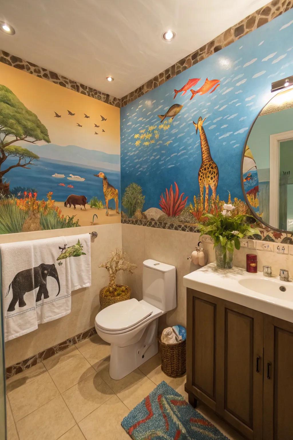 A bathroom turned into a vibrant underwater adventure.