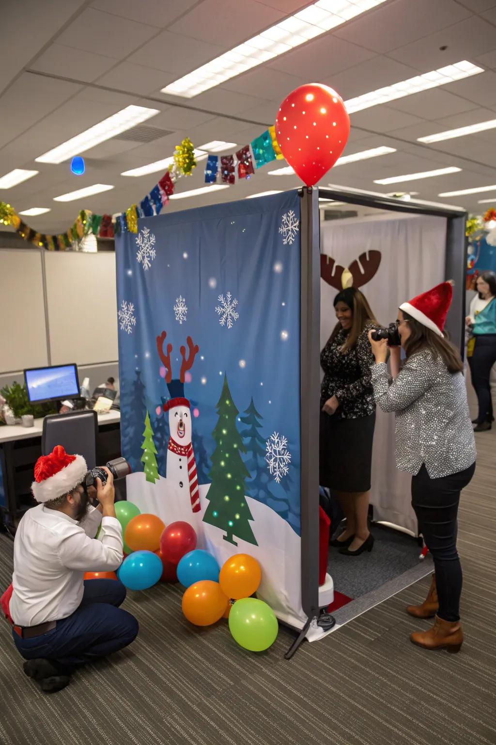 Capture celebratory moments with a holiday picture corner in the office.