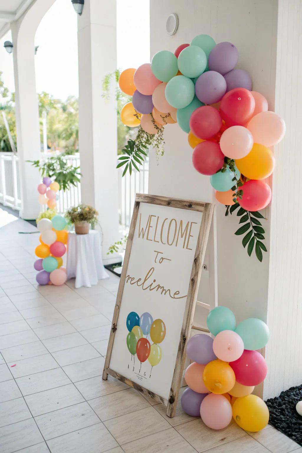 Balloons create a joyful and festive ambiance to any welcome board.