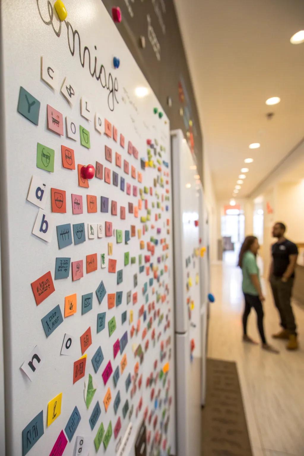 A magical word wall using movable vocabulary on a magnetic board