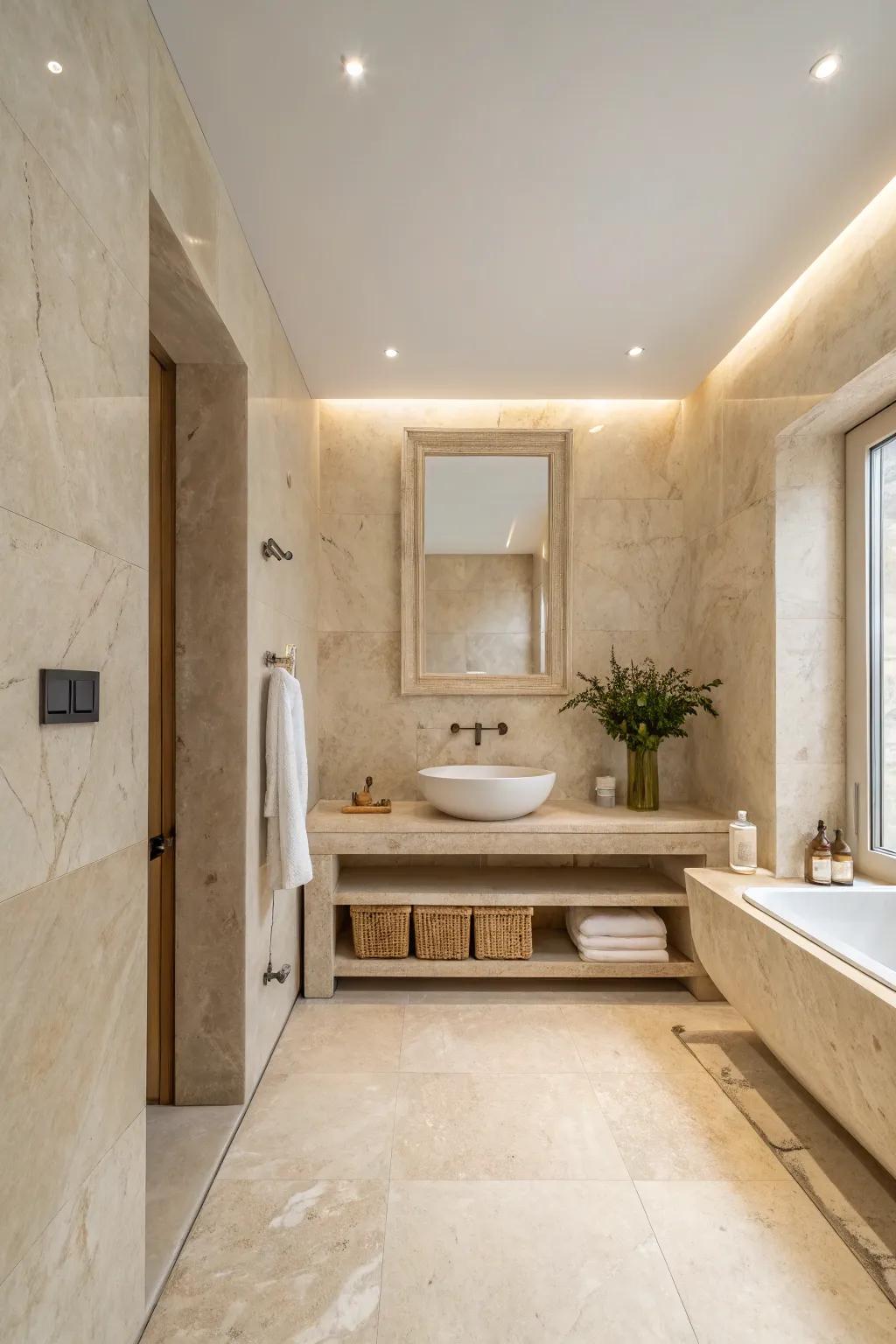 A fashionable and simple bathroom with ivory dream.