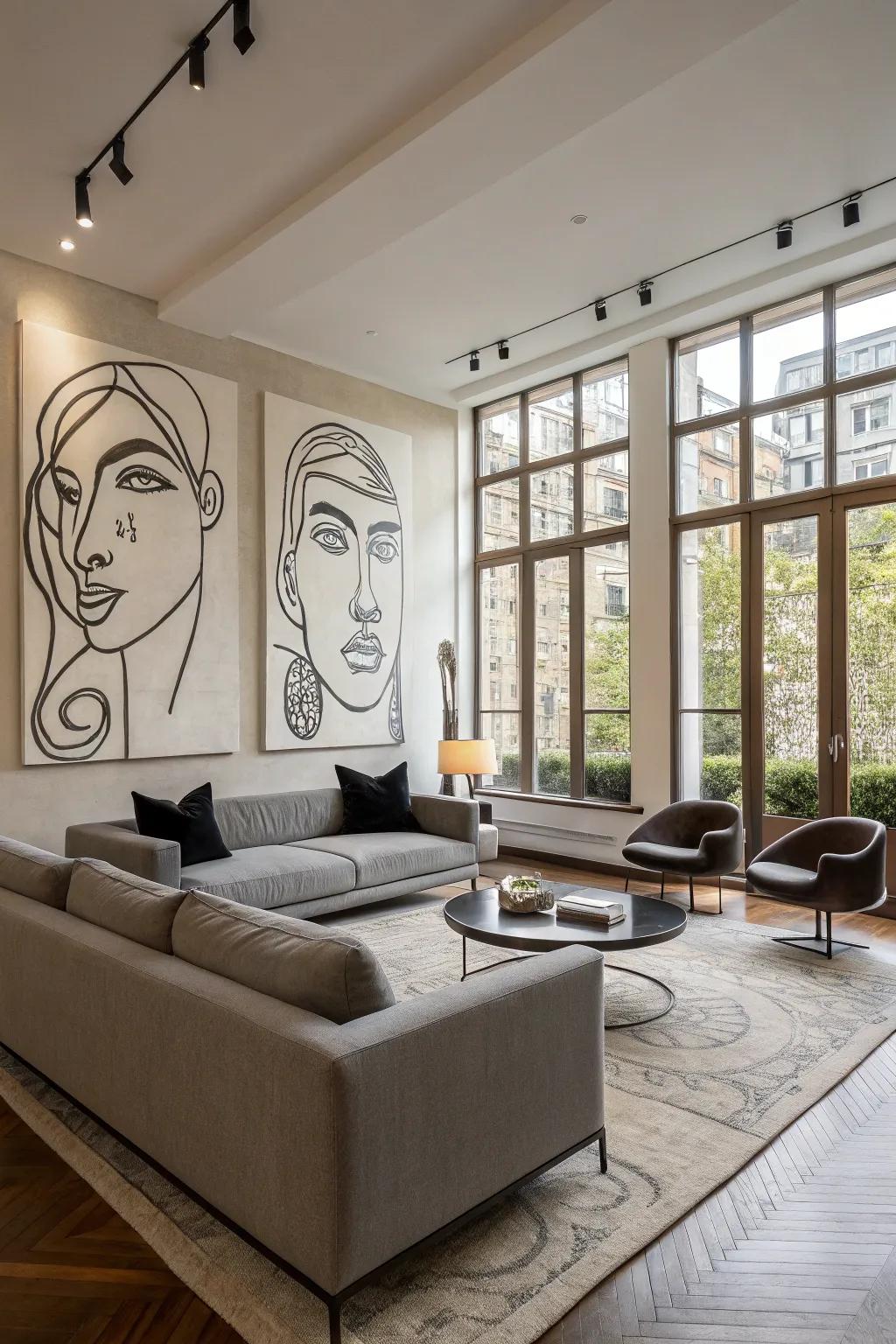 Abstract visages infusing contemporary intrigue into design.