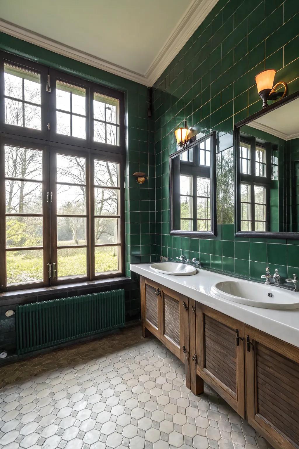 Natural light contrasts beautifully with dark green.