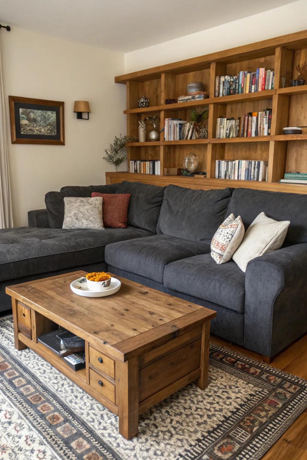 Wood elements contribute warmth to your lounge.