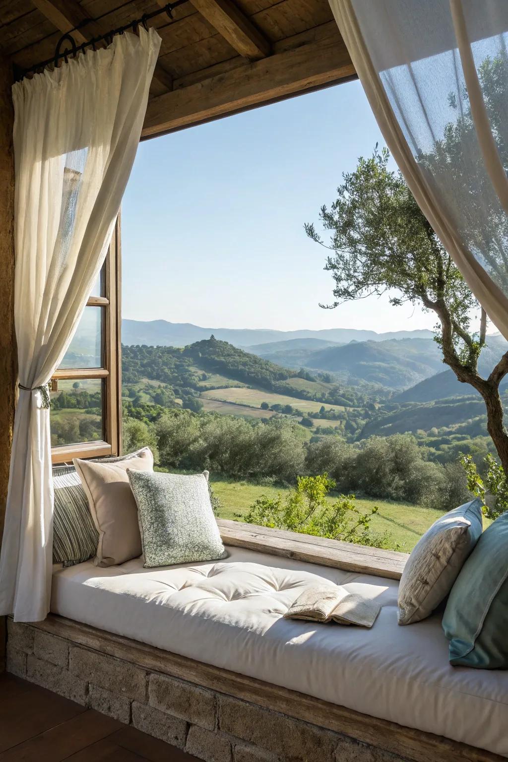 A viewing spot featuring a daybed offers a peaceful spot with a vista.