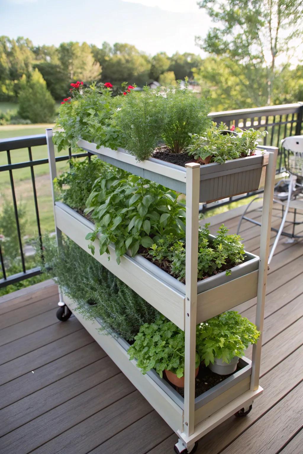 Take advantage of versatility using a rolling herb garden.