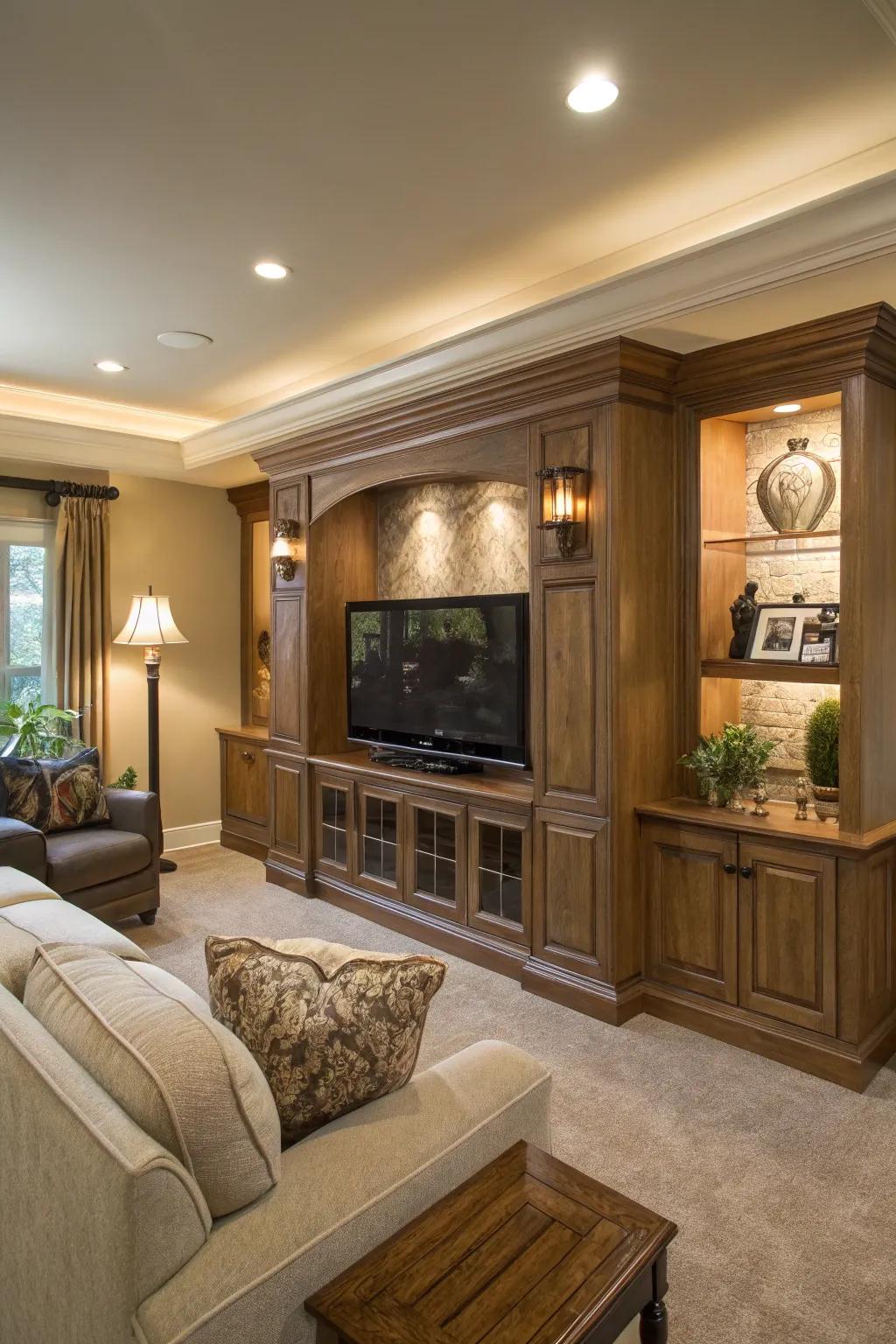 Architectural details guarantee a fluid and elegant TV integration.
