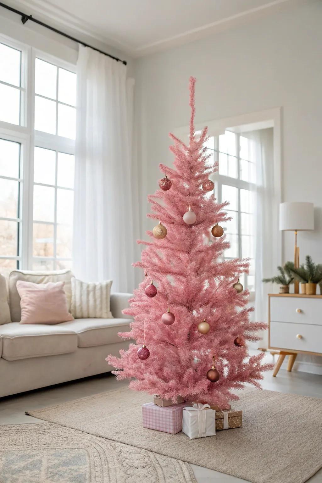 A minimalist pink tree exuding serene simplicity.