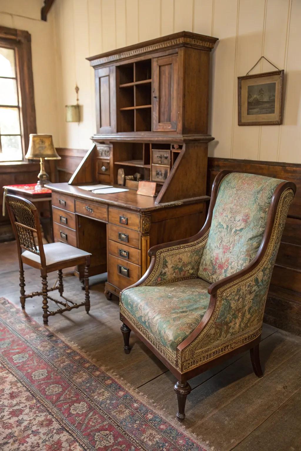 Aged surfaces and imperfections contribute authenticity and charm.