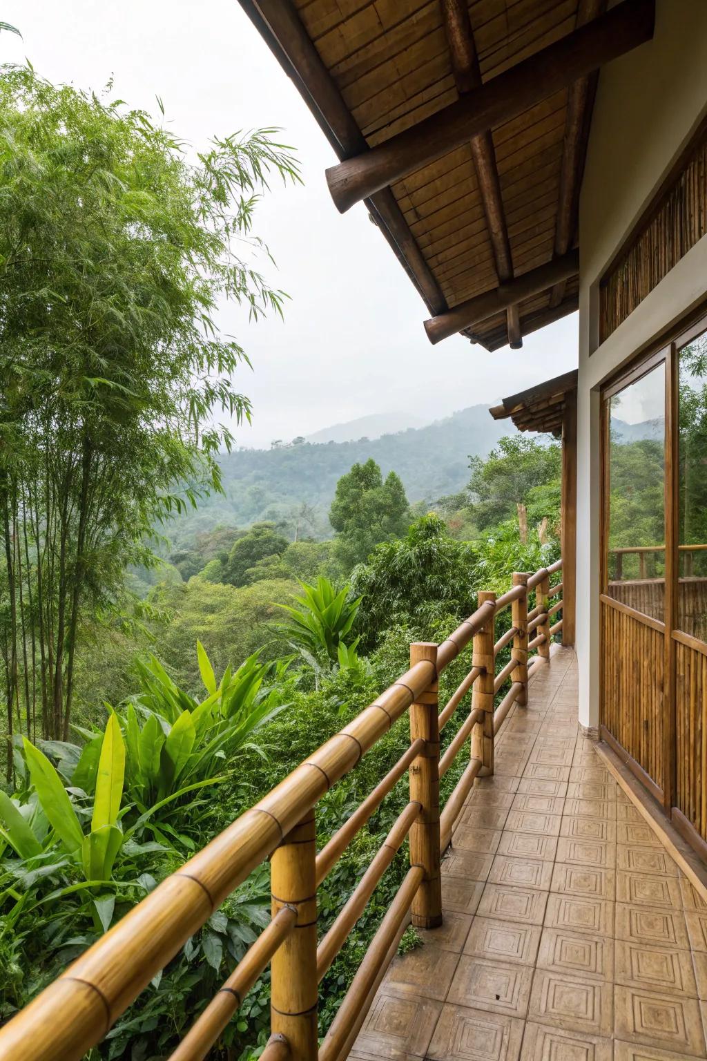 Bamboo railings contribute an eco-friendly tropical feel.